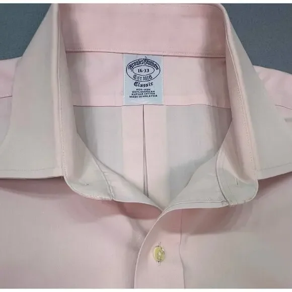 Brooks Brothers Light Pink Supima Cotton Dress Shirt Classic Fit Collar 16-33 - Picture 4 of 10
